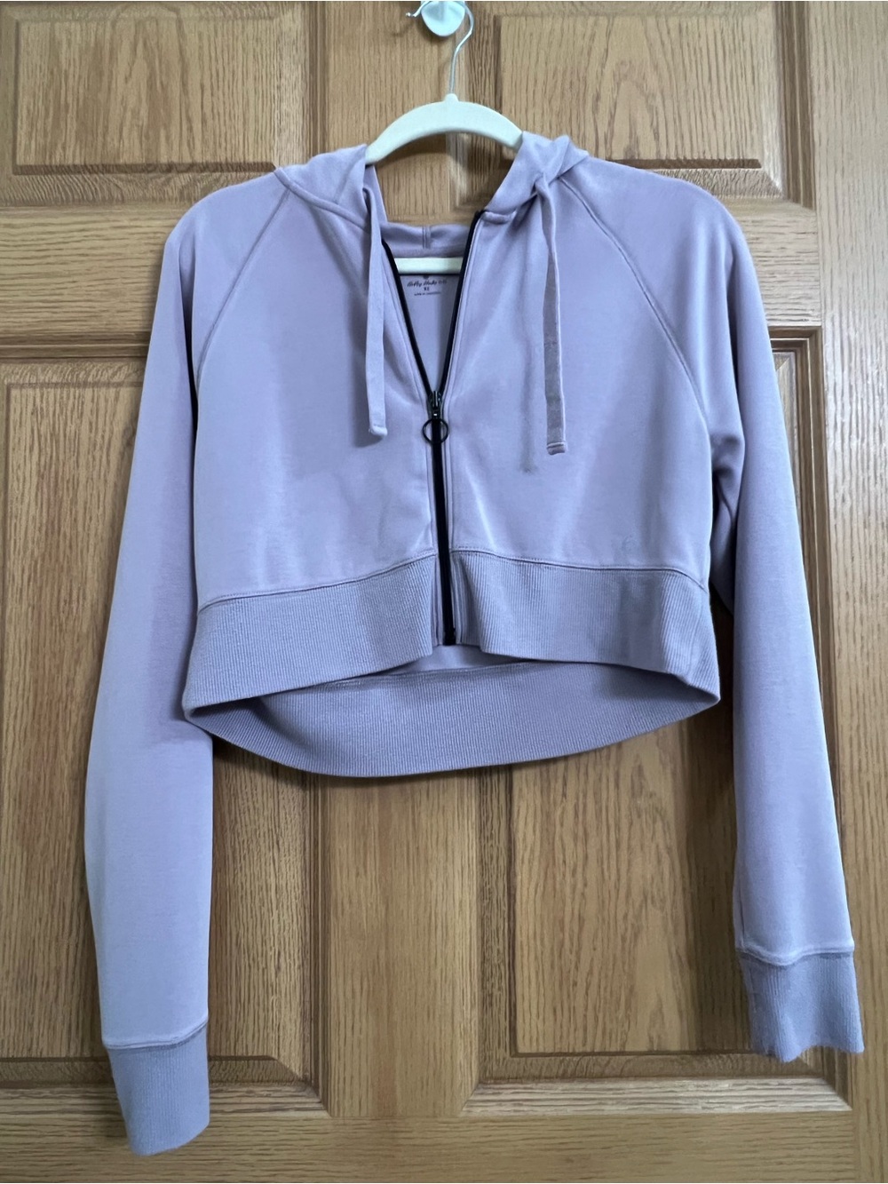 Gilly Hicks Go Long Sleeve Cropped Scuba Full Zip Hooded Sweatshirt Pink Sz XS